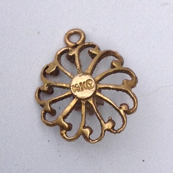 Filigree 14K Gold and Opal Cabochon Necklace Snowflake Pendant - Picture 9 of 17